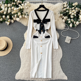 vmtvr- Knitted dress women's autumn and winter bow single-breasted design maxi dress  GEU508