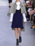 Momentlover Batwing Sleeves High-Low Split-Joint High-Neck Cape Woolen Coat