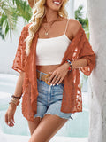 Momentlover Split-Joint See-Through Jacquard Short Sleeves Loose Blouses