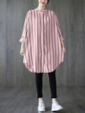 Momentlover Striped Buttoned Loose Long Sleeves Blouses&Shirts Tops