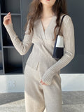 Momentlover Solid Color Knot Loose Long Sleeves V-Neck Sweater Tops Pullovers