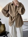 Momentlover Simple Loose Long Sleeves Buttoned Solid Color Textured Lapel Collar Blouses&Shirts Tops