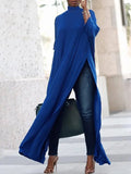 Momentlover Casual Three-Quarter Sleeves Split-Side Solid Color High-Neck T-Shirts Tops
