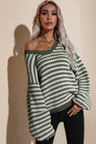 Momentlover Striped Dropped Shoulder Sweater