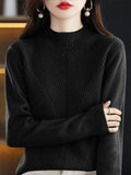 Momentlover Urban Long Sleeves Solid Color Half Turtleneck Sweater Tops