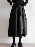 Momentlover Split-Joint Solid Color Jacquard Elasticity Double Layered Loose A-Line Skirts Bottoms