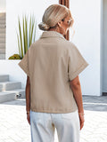 Momentlover Simple Loose Short Sleeves Solid Color Lapel Collar Blouses&Shirts Tops