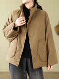 Momentlover Long Sleeves Loose Buttoned Polka-Dot Quilted Solid Color High Neck Padded Coat
