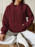 Momentlover Textured Drawstring Drop Shoulder Hoodie