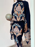Momentlover Batwing Sleeves Loose Flower Print Mock Neck Blouses&Shirts Tops