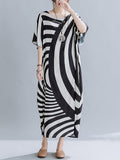 Momentlover Original Striped Irregularity Round-Neck Midi Dress