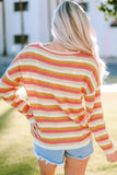 Momentlover Striped Round Neck Dropped Shoulder Pullover Sweater