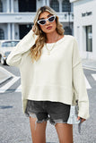 Momentlover High-Low Slit Round Neck Long Sleeve Sweater