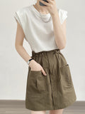 Momentlover Split-Joint Sleeveless Loose Round-neck T-Shirts Tops
