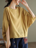 Momentlover Vintage Loose Round-Neck Batwing Sleeves T-Shirt