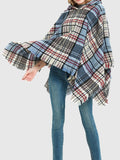 Momentlover Plaid Keep Warm Hooded Fringed Shawl&Cloak Cape