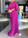 Momentlover Solid Color Short Sleeves V-Neck Maxi Dresses