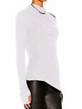 Momentlover Stylish Solid Color One-Shoulder Long Sleeves T-Shirt Top