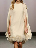 Momentlover Elegant Feather Panel Dress Long Evening Dress