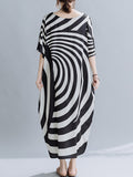 Momentlover Original Striped Irregularity Round-Neck Midi Dress