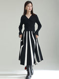 Momentlover Original Creation Loose A-Line Contrast Color Striped Skirts Bottoms