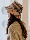 Momentlover Casual Plaid Keep Warm Suede Fisherman Hat