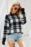 Momentlover Plaid Dropped Shoulder Sweater