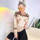 Momentlover Geometric Round Neck Dropped Shoulder Sweater