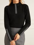 Momentlover Long Sleeves Skinny Rhine Stones High Neck Pullovers Sweater Sweater Tops