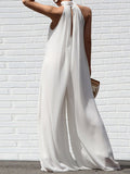 momentlover Sleeveless Wide Leg Solid Color High-Neck Jumpsuits