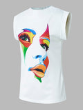 momentlover Original Casual High-Neck Cap Sleeves Face Printed T-Shirt Top