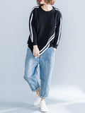 Momentlover Striped Loose Long Sleeves Round-neck Hoodies&Sweatshirt
