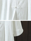 Momentlover Solid Color Jacquard Chinese Frog Buttons Loose Long Sleeves V-Neck Midi Dresses