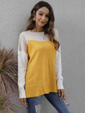 Momentlover Color Block Round Neck Dropped Shoulder Sweater