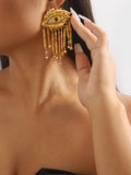 Momentlover Eye Shape Geometric Tasseled Drop Earrings Earrings Accessories