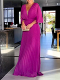 Momentlover Solid Color Short Sleeves V-Neck Maxi Dresses