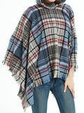 Momentlover Plaid Keep Warm Hooded Fringed Shawl&Cloak Cape