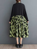 Momentlover Split-Joint Pleated Buttoned Loose Long Sleeves Lapel Midi Dresses