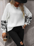 Momentlover Contrast Drop Shoulder Round Neck Sweater