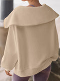 Momentlover Zipper Solid Color Loose Long Sleeves V-Neck Sweatshirt Tops