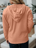 Momentlover Waffle-Knit Drawstring Quarter Button Hoodie