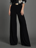 Momentlover Loose Wide Leg High-Waisted Solid Color Pants Trousers