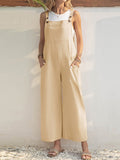 Momentlover Solid Color Wide Leg Loose Square-Neck Overalls