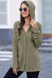 Momentlover Waffle-Knit Button Up Drawstring Hoodie