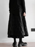 Momentlover Split-Joint Solid Color Jacquard Elasticity Double Layered Loose A-Line Skirts Bottoms