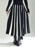 Momentlover Original Creation Loose A-Line Contrast Color Striped Skirts Bottoms