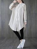 Momentlover Striped Buttoned Loose Long Sleeves Blouses&Shirts Tops
