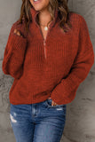 Momentlover Half Zip Rib-Knit Dropped Shoulder Sweater