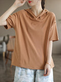 Momentlover Solid Color Hooded Short Sleeves Hooded T-Shirts Tops