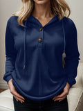 Momentlover Waffle-Knit Drawstring Quarter Button Hoodie